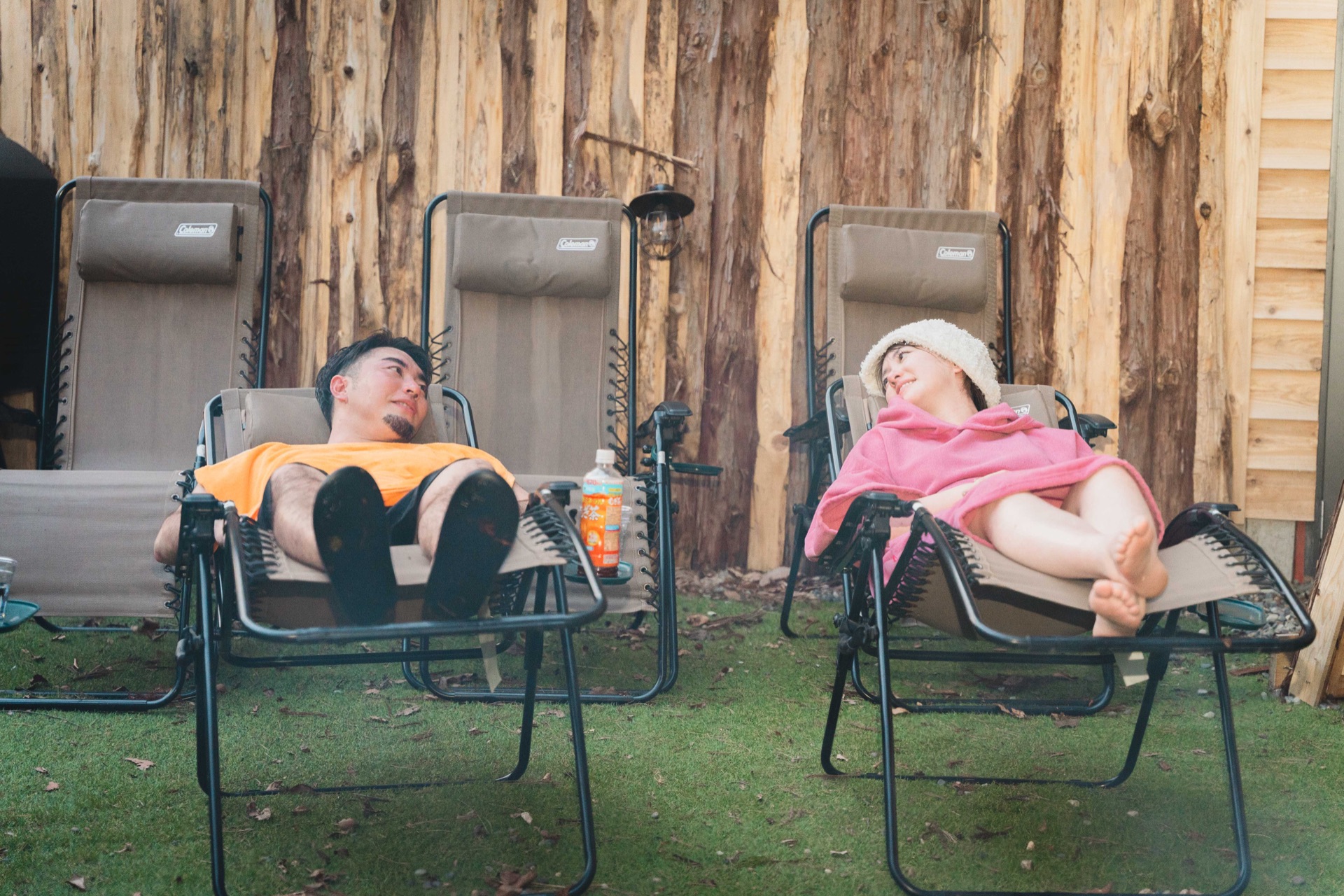 Relaxing on the deck chairs in the open air