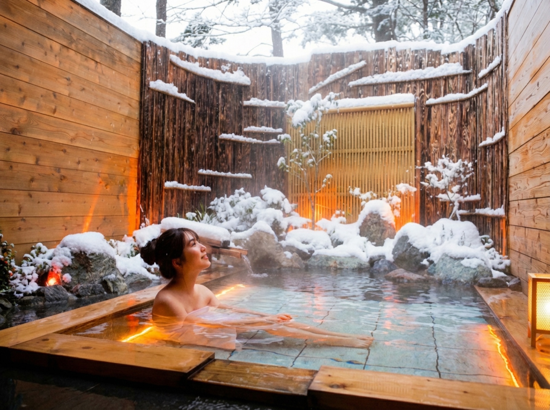 冬の雪見露天風呂と静寂の時間